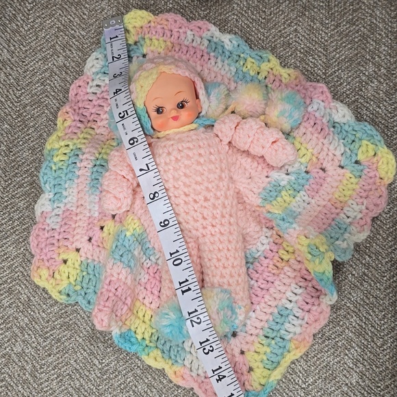 Vintage Pastel Crocheted Baby Doll Lovey Blanket Toy - Picture 12 of 12